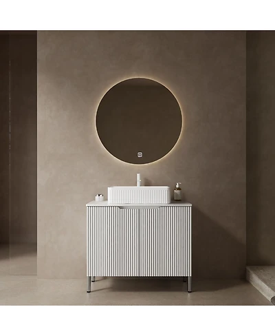 Sillysis 30'' Bathroom Vanity with Carrara Countertop, French Striped Ceramic Basin, Soft Close Doors & Large Storage for Modern