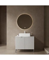 Sillysis 30'' Bathroom Vanity with Carrara Countertop, French Striped Ceramic Basin, Soft Close Doors & Large Storage for Modern