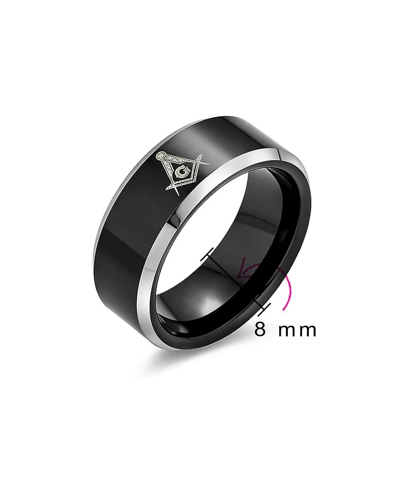 Bling Jewelry Square Compass Freemason Masonic Titanium Band Ring Silver Tone Comfort Fit 8MM