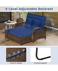 Gymax Patio Rattan Daybed Wicker Loveseat Sofa w/ Multifunctional Ottoman