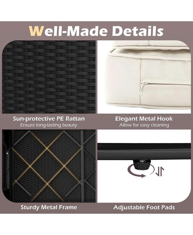 Gymax Set of 2 Pe Wicker Outdoor Daybed w/4-Level Adjustable Backrest Storage Ottoman