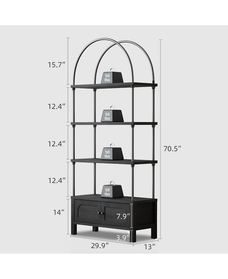 Sugift 71-Inch Tall Arched Bookshelf Bookcase Shelving Unit with Storage Cabinet Heavy for Living Room/Office