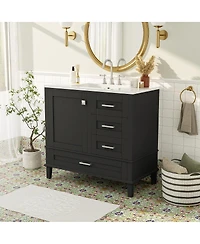 Sillysis Bathroom Vanity with Ceramic Sink, Solid Pine Frame, Soft Close Drawers & Door for Small Spaces