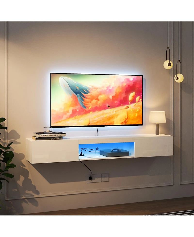 sumyeg 63" Modern Floating Tv Stand Wall Mounted with 16 Color Led Lighting
