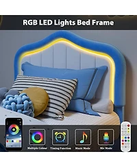 gaomon Upholstered Bed Frame with Storage Drawer Smart Led Headboard Kids Platform Wood Slats No Box Spring