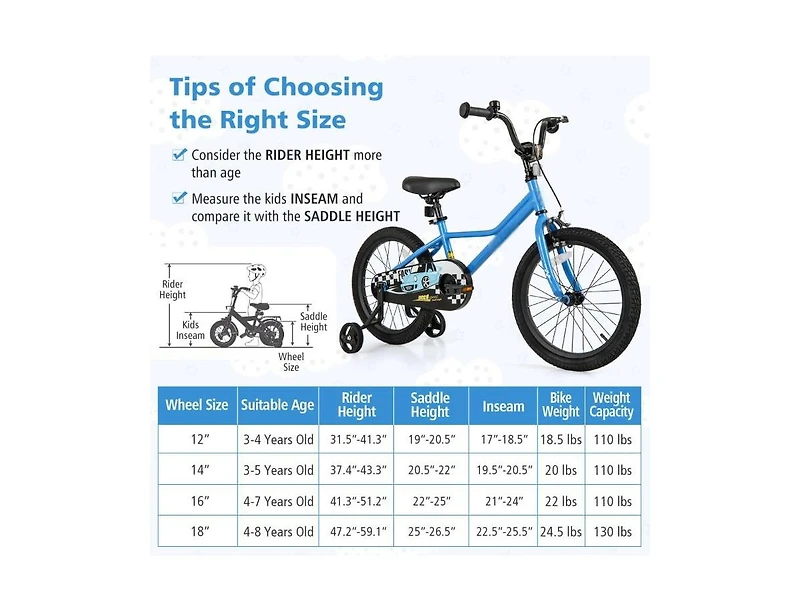 Hongge 18 Inch Kids Bike with Removable Training Wheels for 4-8 Years Old
