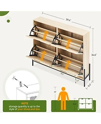gaomon Freestanding Shoe Cabinet with 4 Flip Rattan Doors Adjustable Shelves Entryway Hallway Narrow Storage Oak