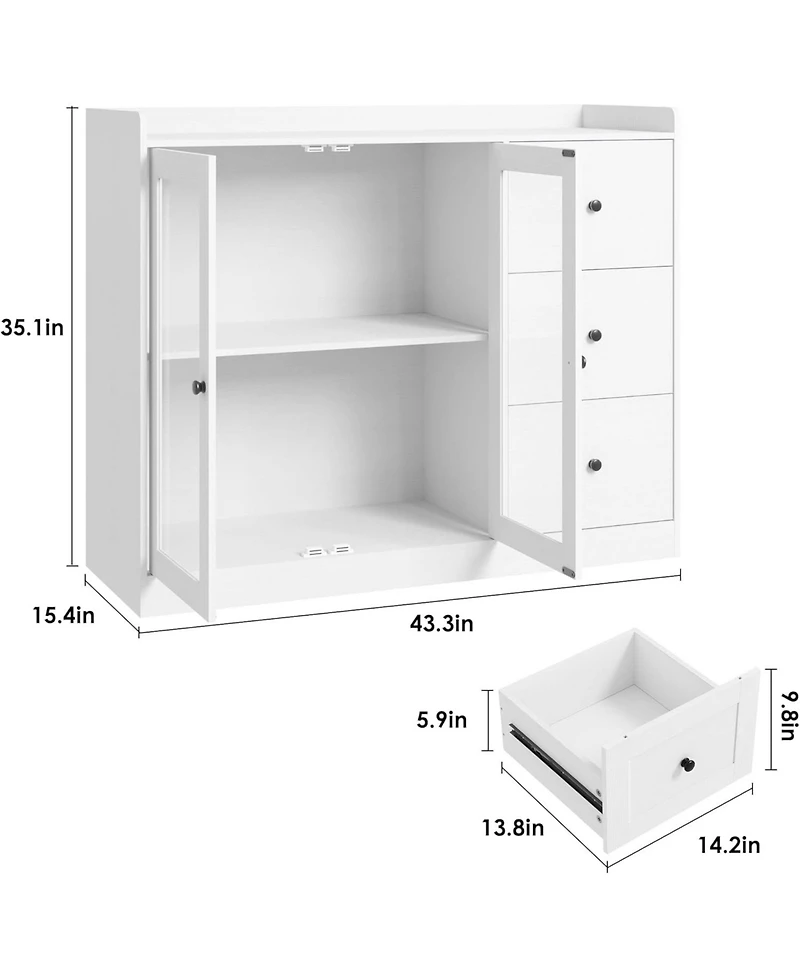 gaomon 35 Inch Kitchen Hutch Storage Cabinet Coffee Bar Cabinet with 3 Drawers Pantry with Countertop Freestanding
