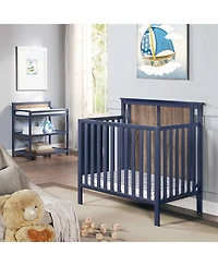 flynama Midnight Blue & Vintage Walnut 3in1 Mini Crib