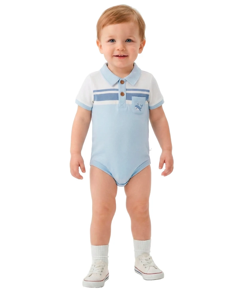 Sperry Baby Boys' Short-Sleeve Bodysuits with Crochet Whale Rattle, 2-Pack