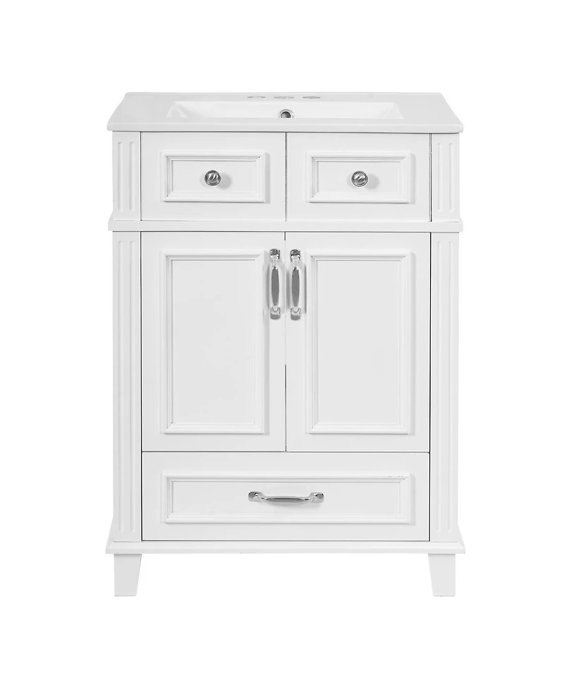 Sillysis Freestanding Bathroom Vanity with Ceramic Sink, Solid Wood Mdf Cabinet, Soft Close Drawer for Small Spaces