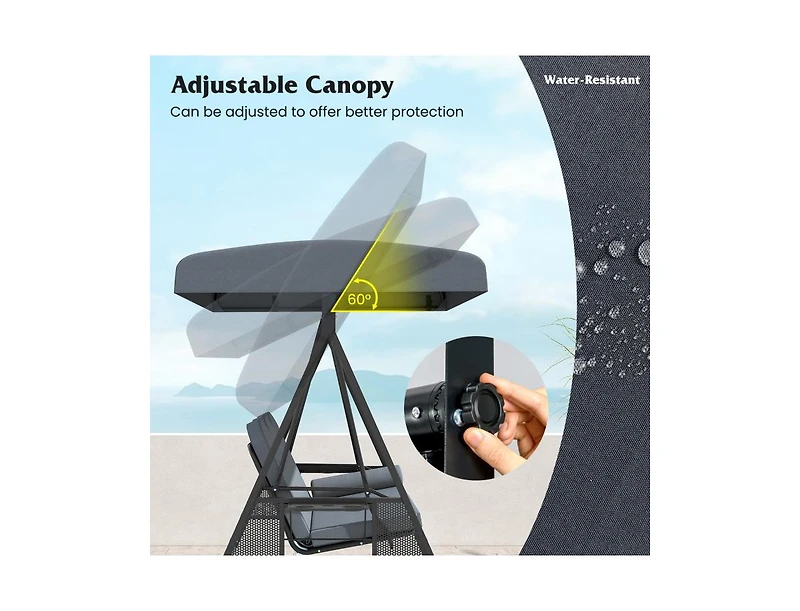 Slickblue 3 Seat Patio Swing with Adjustable Canopy and Trays