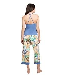 Linea Donatella Women's Printed Long-Sleeve Wrapper, Camisole and Pants, 3-Piece Set