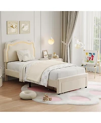 gaomon Upholstered Velvet Bed Frame with Storage Drawer, Adjustable Headboard, Wood Slats Support, No Box Spring Needed