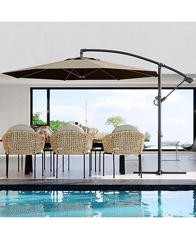 gaomon 10ft Cantilever Hanging Patio Umbrella with Crank & Cross Base