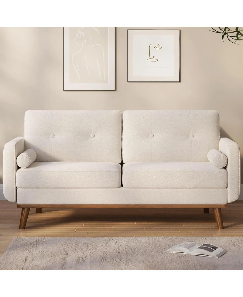 Gaomon 65" Mid Century Modern Loveseat Sofa, Linen Upholstered 2-Seater Couch, Deep Seat Love Seat for Living Room, Bedroom, Office, Small Space