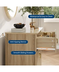 gaomon Fluted Dresser, 3 Drawer Modern Wood Nightstand Chest for Bedroom