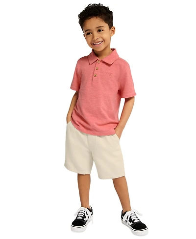 Calvin Klein Boys' Toddler 2T-4T Slub Pique Polo Shirt and Denim Shorts, 2-Piece Set