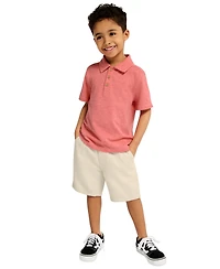 Calvin Klein Boys' Toddler 2T-4T Slub Pique Polo Shirt and Denim Shorts, 2-Piece Set
