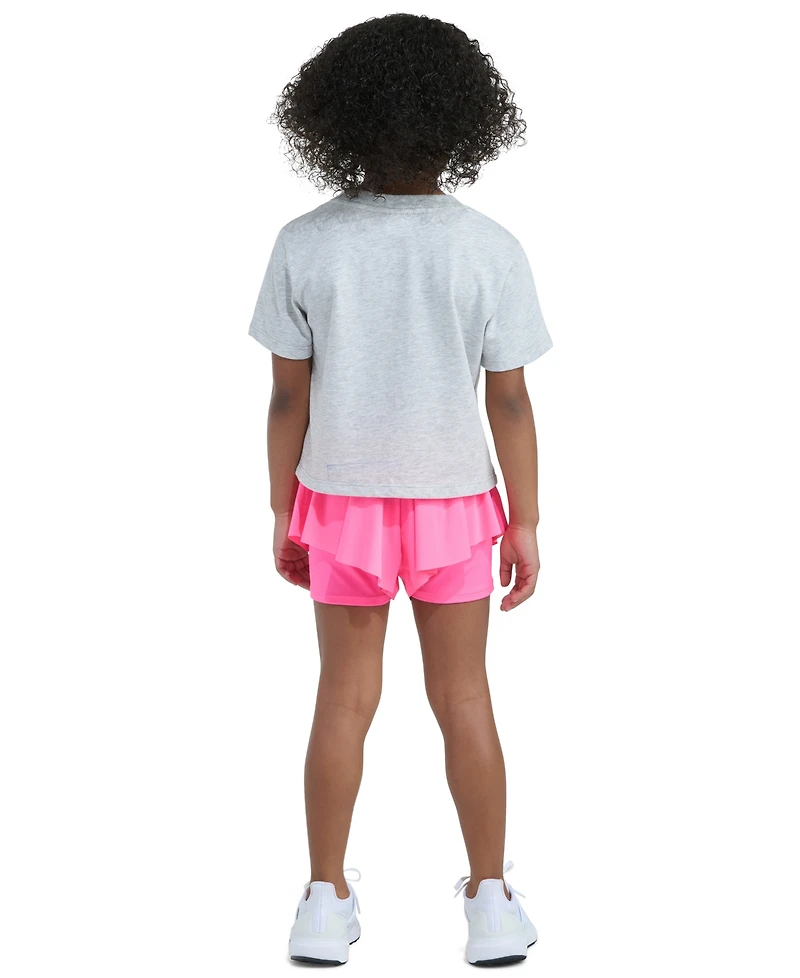adidas Girls' 2T-6X Short-Sleeve Graphic Heather T-Shirt and Flowy Shorts, 2-Piece Set