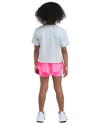 adidas Girls' 2T-6X Short-Sleeve Graphic Heather T-Shirt and Flowy Shorts, 2-Piece Set