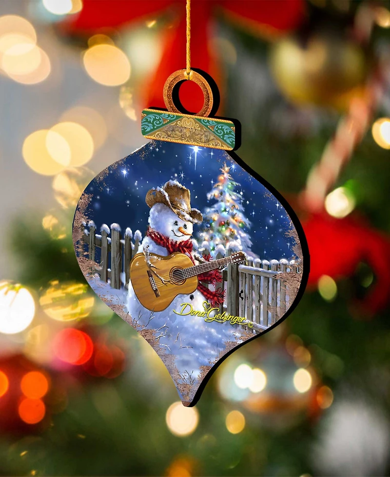 Designocracy by Dona Gelsinger Guitar Player Snowman Ornament, Set of 2