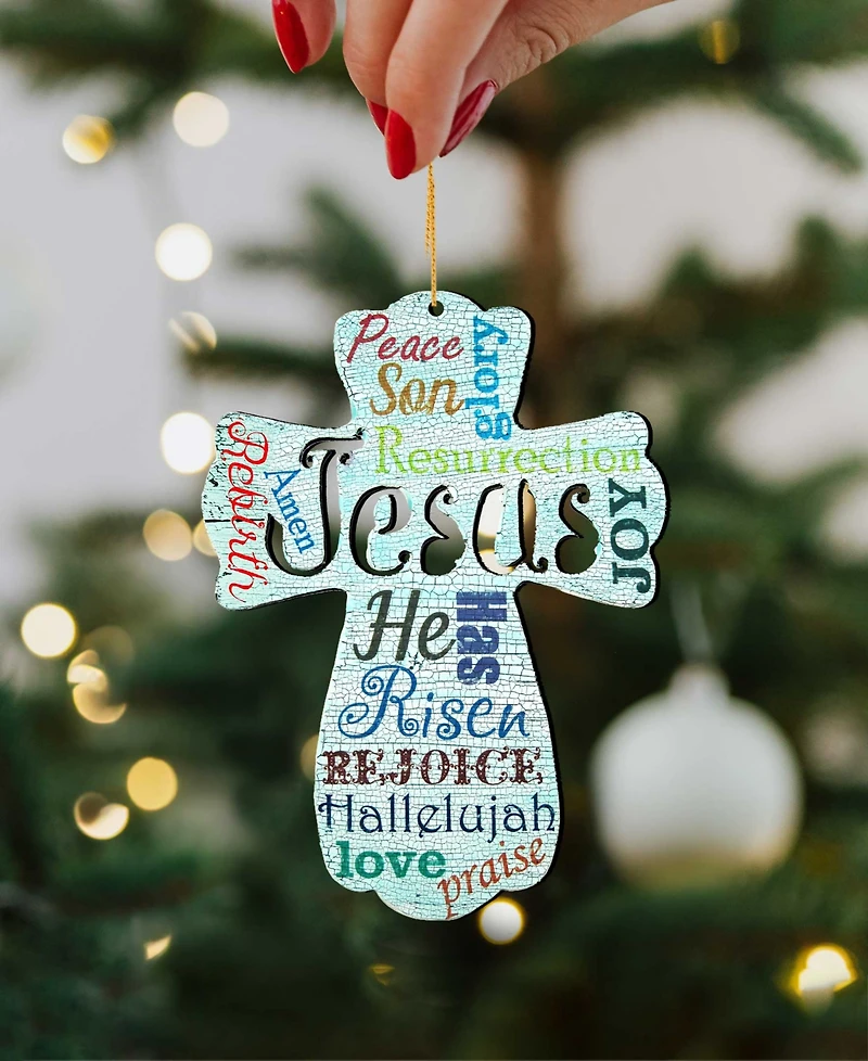 Designocracy 2 Piece Jesus Cross Easter Wood Ornament Set