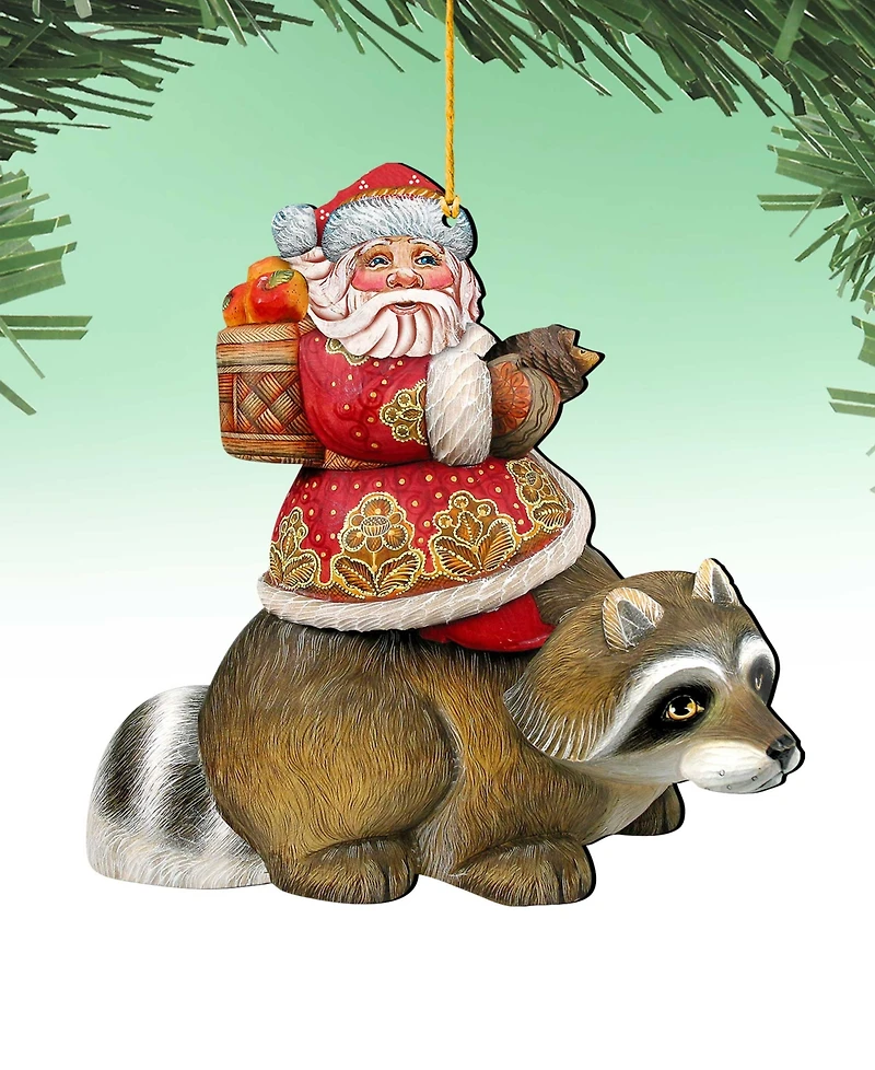 Designocracy Raccoon Santa Holiday Ornaments, Set of 2
