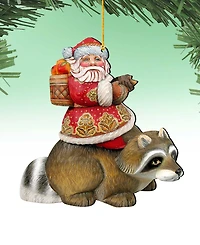 Designocracy Raccoon Santa Holiday Ornaments, Set of 2