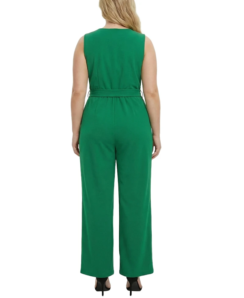 Ny Collection Plus Sleeveless Belted Jumpsuit