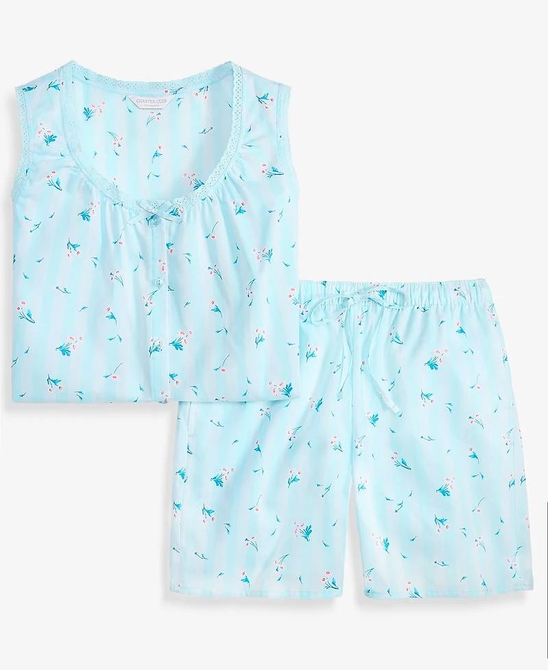 Charter Club Women's Woven Tank Top and Shorts, 2-Piece Pajama Set, Macy's Exclusive