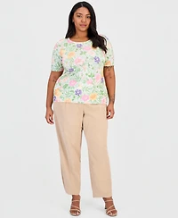 Tahari Asl Plus Printed Short-Sleeve Sweater