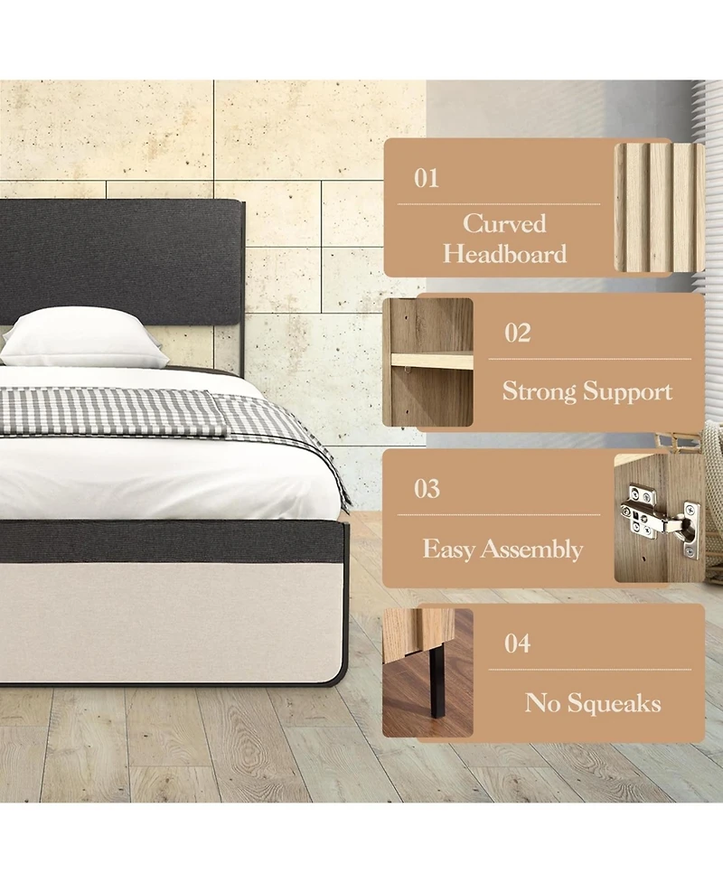 gaomon Full Platform Bed With Upholstered Headboard and Footboard Steel Slat Support Spacious Storage No Box Spring Needed