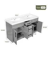 Sillysis Double Sink Bathroom Vanity with Smc Integrated Basin, Soft Close Drawers & Adjustable Shelf for Large Bathrooms