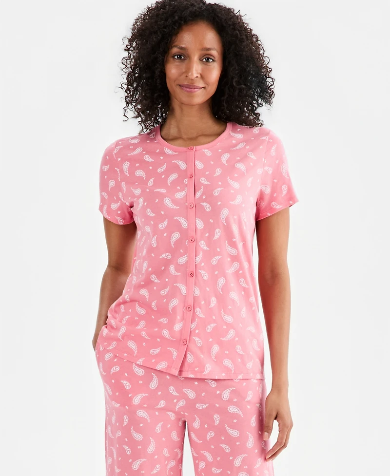 Charter Club Women's 2-Pc. Cotton Printed Cropped Pajamas Set