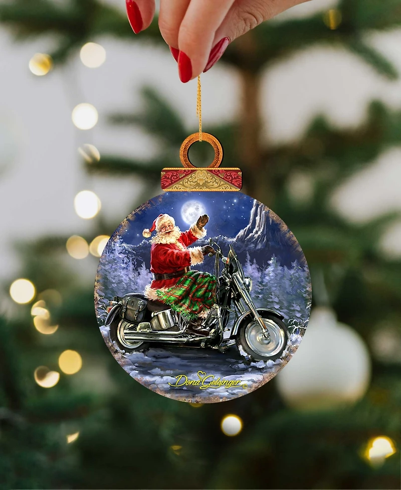Designocracy by Dona Gelsinger Santa Motorcycle Rider Ornament, Set of 2