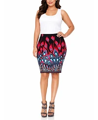 White Mark Women's Peacock Feather Print Mini Pencil Skirt