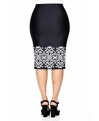 White Mark Women's Printed Stretch Midi Pencil Skirt
