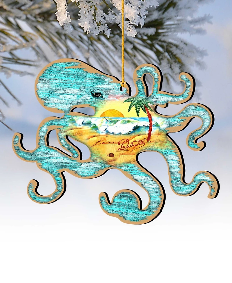 Designocracy Octopus Wooden Ornaments, Set of 2