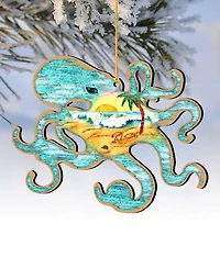 Designocracy Octopus Wooden Ornaments, Set of 2