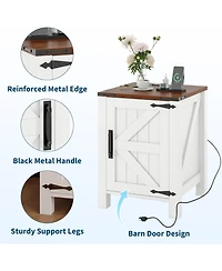 Gaomon Bedside Table with Usb Charging Station – 18" Rustic Bedside Table with Sliding Barn Door, Adjustable Shelf