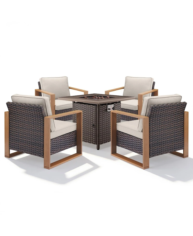 Gymojoy Outdoor Furniture with Fire Pit -Patio Table and Chairs Set of 4 Patio Club for Deck Porch Garden Poolside Backyard