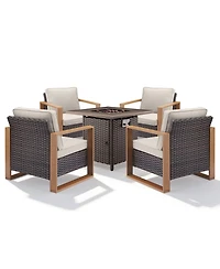 Gymojoy Outdoor Furniture with Fire Pit -Patio Table and Chairs Set of 4 Patio Club for Deck Porch Garden Poolside Backyard