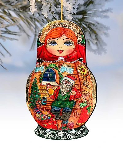 Designocracy Matreshka Doll Wooden Ornaments, Set of 2