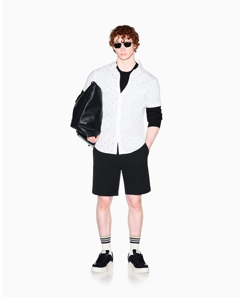 A|X Armani Exchange Men's Short Sleeve Poplin Allover logo Print Button Down Shirt