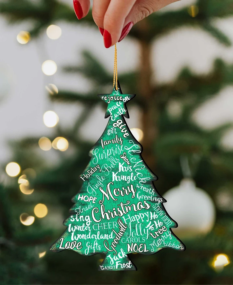 Designocracy Merry Christmas Tree Wooden Ornaments, Set of 2