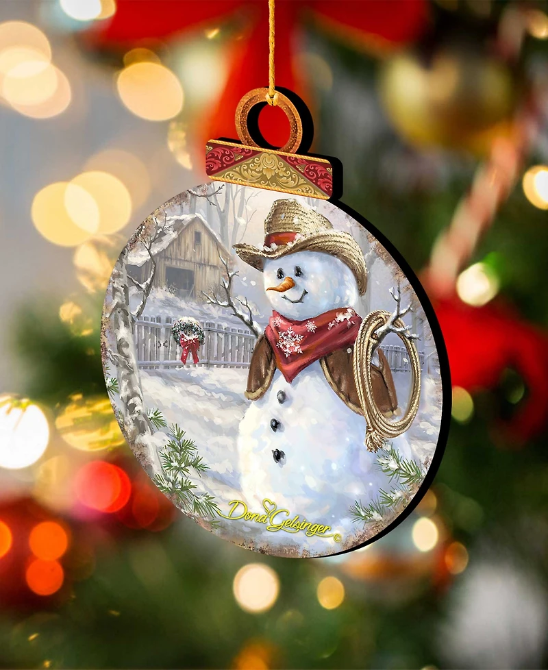 Designocracy by Dona Gelsinger Cowboy Snowman Ornament, Set of 2