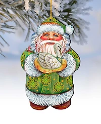 Designocracy Celtic Swan Santa Wooden Christmas Ornament Set of 2