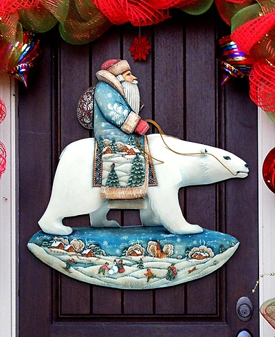 Designocracy Santa on Polar Bear Christmas Door Hanger