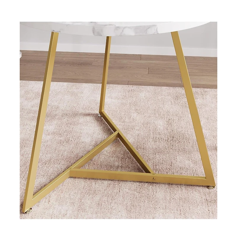 Gaomon 3-Piece Round Dining Set for 2, Table with Cushioned Chairs, Gold White